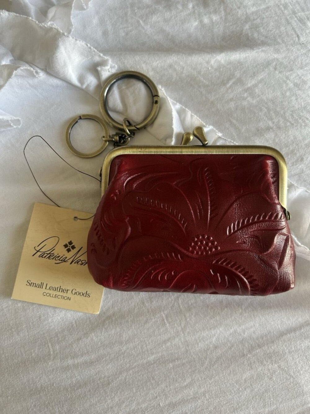 Patricia Nash Womens Tooled Leather Coin Purse Kiss Lock Ruby Red NWT
